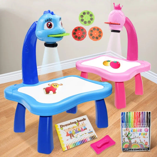 Kids Painting Board Toys Children LED Projector Art Painting Table Desk Arts Toy Educational Learning Paint Toy Birthday Gift